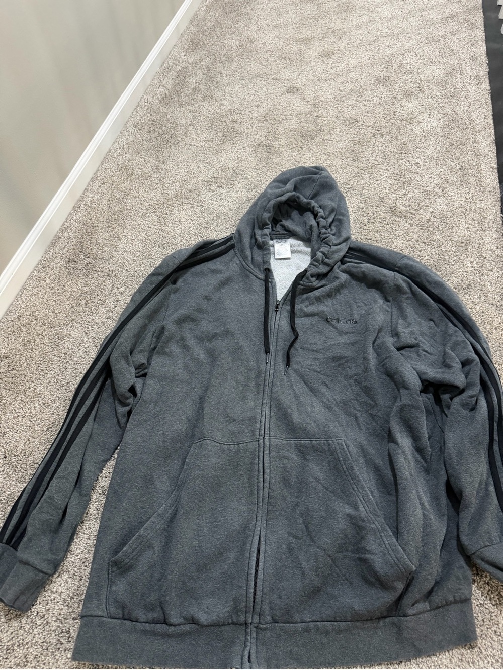 adidas Men's Dark Gray Full-Zip Hoodie Sweater